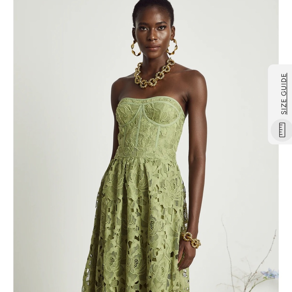 Chic Strapless Lace Dress in Olive - Picture 2 of 4